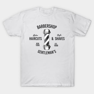 Barbershop print with barber pole. Monochrome retro design. T-Shirt